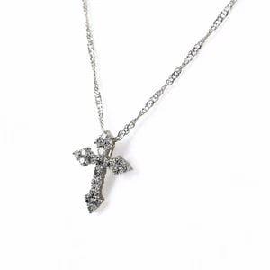 CROSS MOTIF DESIGN NECKLACE PLATINUM PENDANT MELEE DIAMOND: Cross motif design Necklace Platinum Pendant melee diamond Brand: Unbranded Type/Style: Necklace Material: Pt1000, Main Stone/Creation Natural Color: None Size: Chain / code 42.5cm(16.7")Chain width