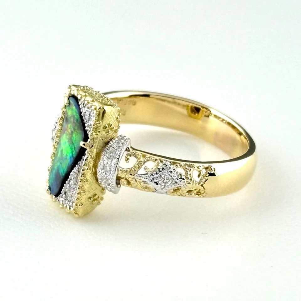 BOULDER OPAL DESIGN YG WG MELEE DIAMOND RING (1 of 4)