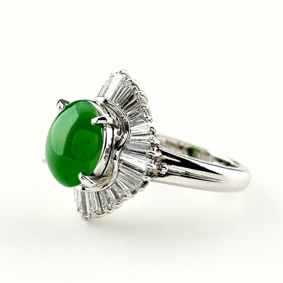 DESIGN PLATINUM MELEE DIAMOND RING JADE DIAMOND: design Platinum melee diamond Ring Jade diamond Brand: Unbranded Type/Style: Ring Material: Pt900, Main Stone/Creation Jade diamond Color: None Size: US 5.5 Accessories: None Accessories N
