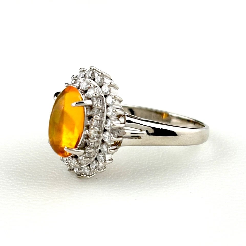 FIRE OPAL DESIGN PLATINUM MELEE DIAMOND RING: fire opal design Platinum melee diamond Ring Brand: Unbranded Type/Style: Ring Material: Pt900, Main Stone/Creation diamond?Fire opal Color: None Size: US 6.5 to 7 Accessories: None Accessories
