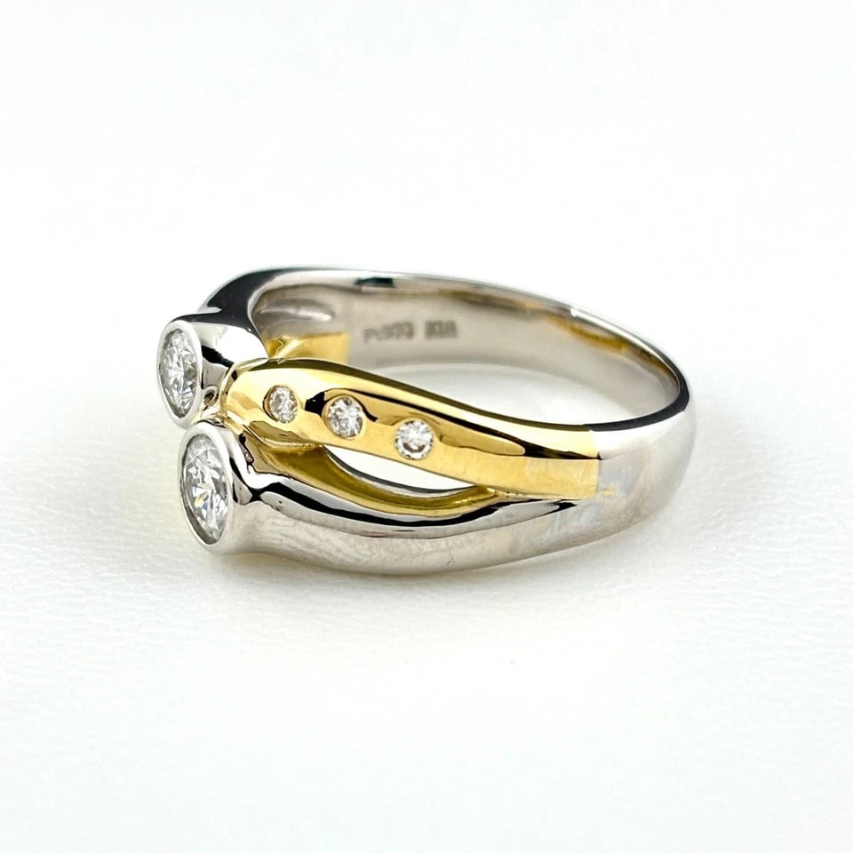 MELEE DIAMOND DESIGNPLATINUM YG RING: melee diamond designPlatinum YG Ring Brand: Unbranded Type/Style: Ring Material: Pt900 ?18K YG, Main Stone/Creation Natural Color: PT YG Size: US 10 to 10.5 Accessories: None Accessories Notice: When