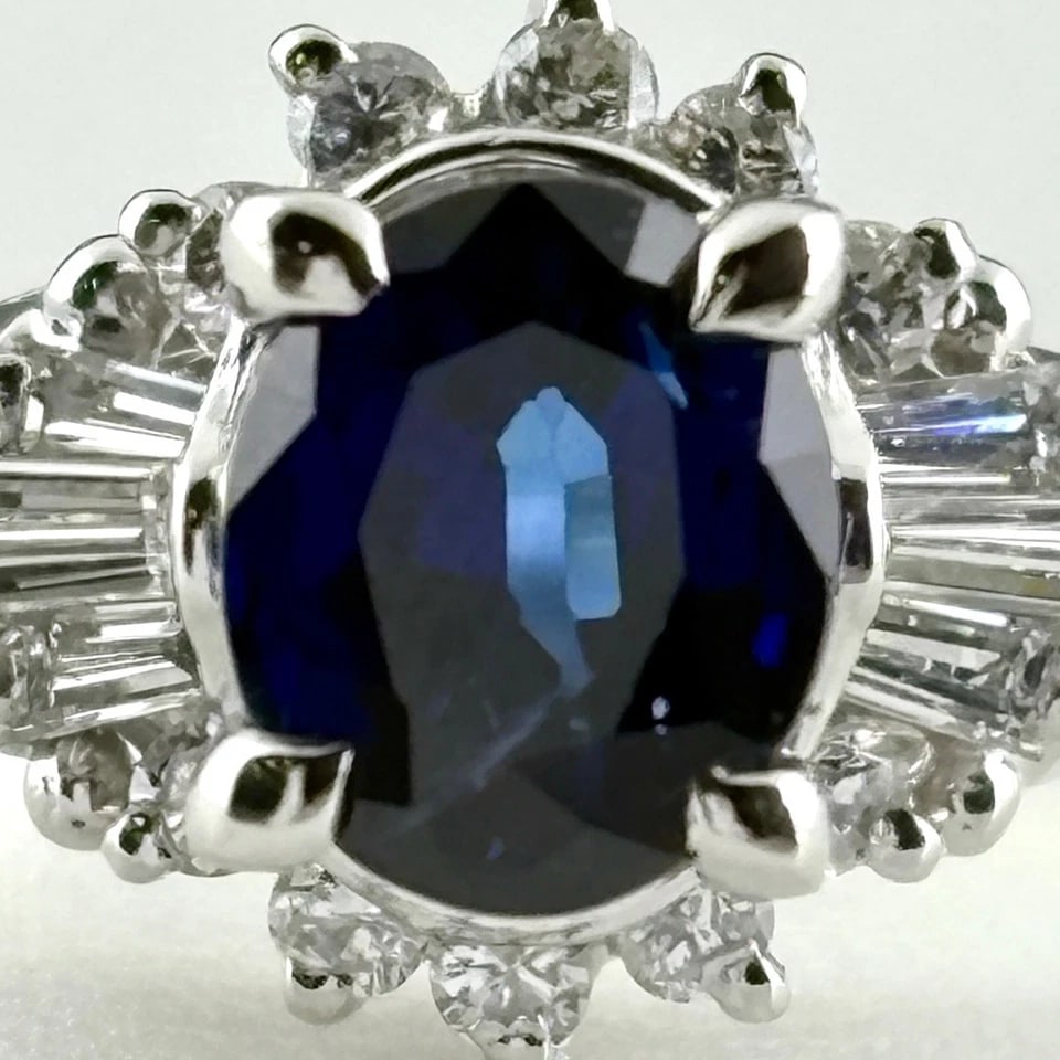 SAPPHIRE DESIGN PLATINUM MELEE DIAMOND RING: sapphire design Platinum melee diamond Ring Brand: Unbranded Type/Style: Ring Material: Pt900, Main Stone/Creation sapphire Color: PT Size: US 6 Accessories: None Accessories Notice: When purchasing
