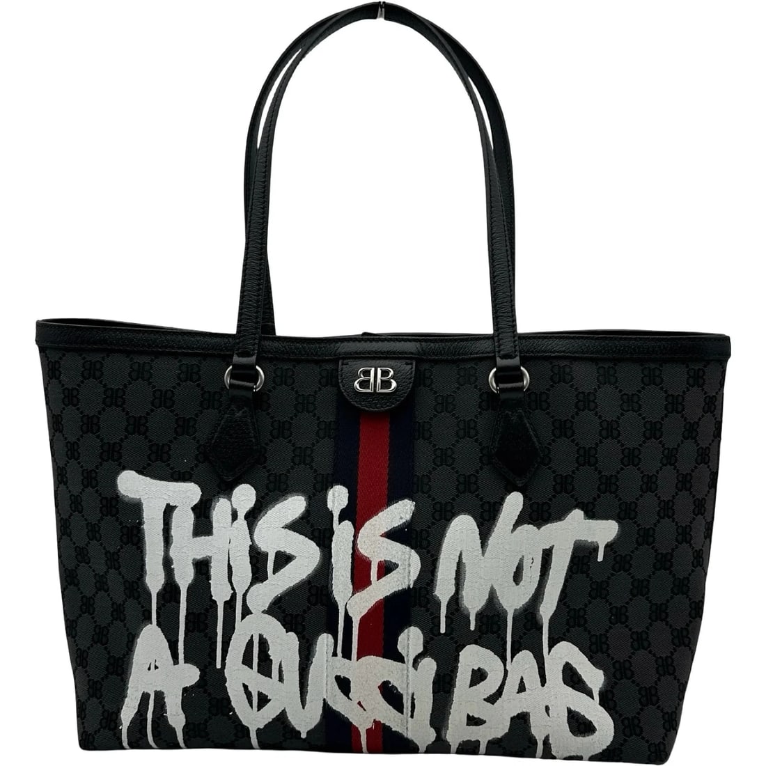 BALENCIAGA GUCCI THE HACKER PROJECT CANVAS TOTE: BALENCIAGA GUCCI The Hacker Project Canvas Tote Brand: BALENCIAGA Type/Style: Handbag Material: Canvas Leather Color: Gray/Black Size: W: 37cm / H: 27cm / D: 13.5cm Accessories: None Acces