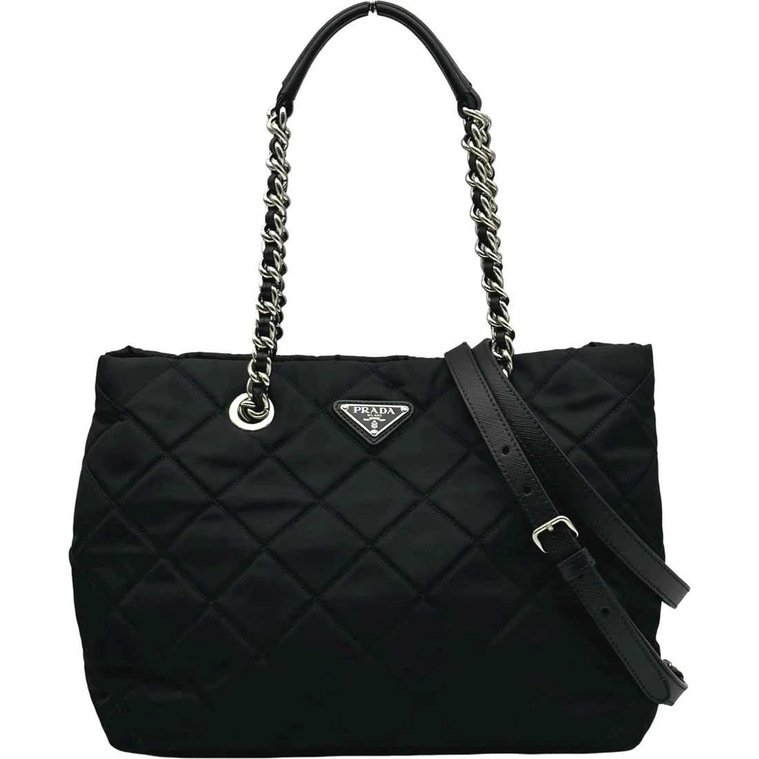 PRADA IMPUNTU CHAIN BLACK SHW NYLON SHOULDER BAG: PRADA Impuntu Chain Black SHW Nylon Shoulder Bag Brand: PRADA Type/Style: Handbag Material: Nylon Color: Black / SV Hardware Size: W: 28cm / H: 22cm / D: 17cm Accessories: None Accessories