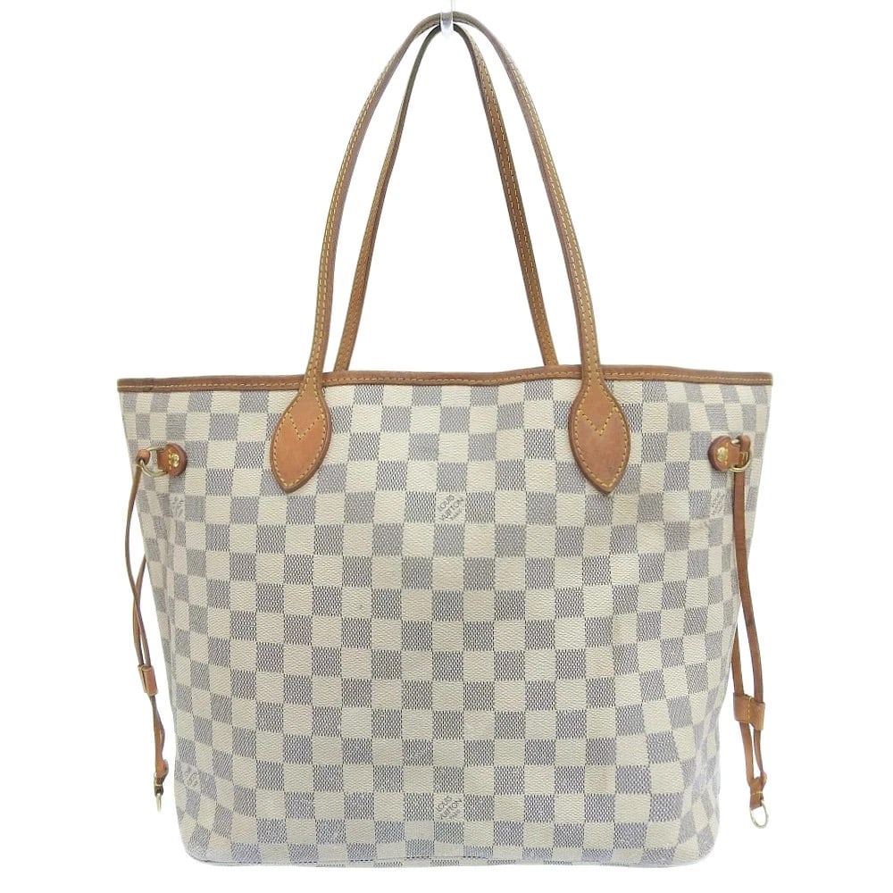 LOUIS VUITTON DAMIER AZUR NEVERFULL MM TOTE BAG WHITE: LOUIS VUITTON Damier Azur Neverfull MM Tote Bag White Brand: Louis Vuitton Type/Style: Tote Bag Material: Damier Azur Color: White Size: W:32cm / H:28cm / D:15cm Accessories: None Accessories Notice: