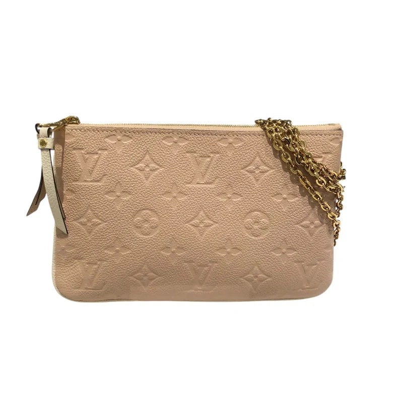 LOUIS VUITTON POCHETTE DOUBLE ZIP SHOULDER BAG: LOUIS VUITTON Pochette Double Zip Shoulder Bag Brand: LOUIS VUITTON Type/Style: Handbag Material: Empreinte Color: Pink ivory Size: W: 21cm / H: 12cm / D: 2cm Accessories: None Accessories