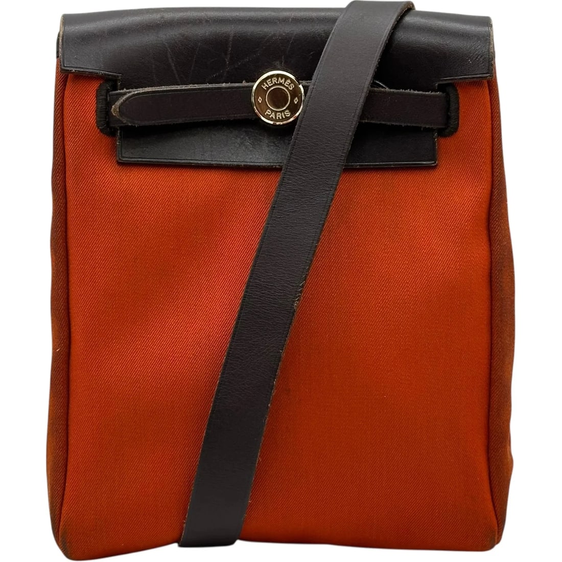 HERMES HERBAG TPM GHW TOILE/LEATHER SHOULDER BAG: HERMES Herbag TPM GHW Toile/Leather Shoulder Bag Brand: HERMES Type/Style: Handbag Material: Toile/Leather Color: Orange/Red/Brown / GD Hardware Size: W: 15cm / H: 20cm / D: 7cm Accessories: None