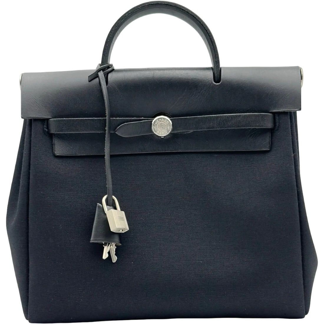 HERMES HERBAG AD PM SHW TOILE BACKPACK: HERMES Herbag Ad PM SHW Toile Backpack Brand: HERMES Type/Style: Handbag Material: Toile/Leather Color: Black / SV Hardware Size: W: 29cm / H: 27cm / D: 10cm Accessories: None Accessories Notice: