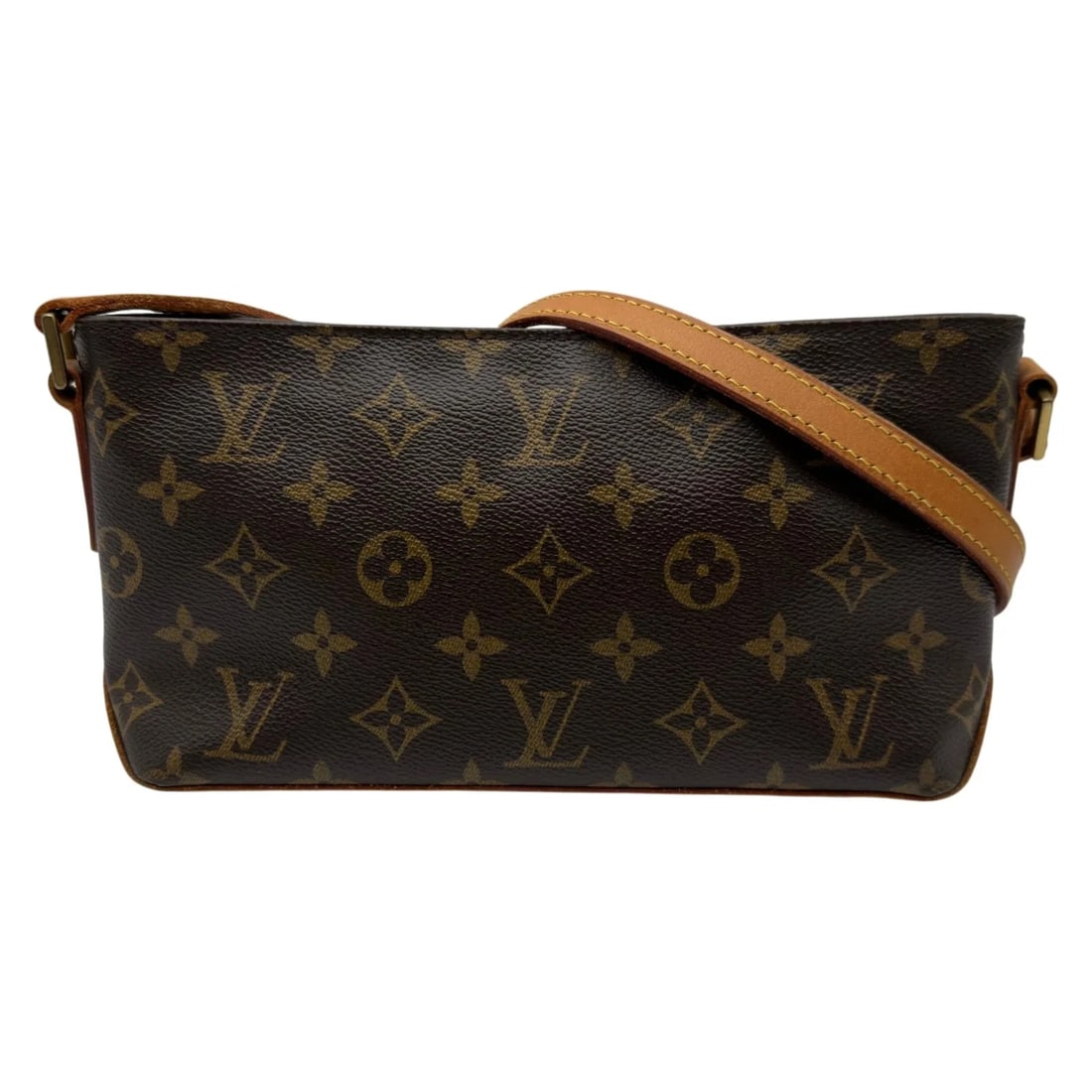 LOUIS VUITTON TROTTER MONOGRAM/LEATHER SHOULDER BAG: LOUIS VUITTON Trotter Monogram/Leather Shoulder Bag Brand: LOUIS VUITTON Type/Style: Handbag Material: Monogram/Leather Color: brown Size: W: 25.0cm / H: 12.0cm / D: 6.5cm Accessories: None