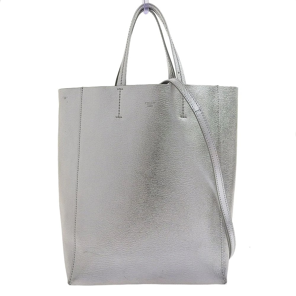 CELINE VERTICAL CABAS SMALL SHOULDER BAG: CELINE Vertical Cabas Small Shoulder Bag Brand: Celine Type/Style: 2-Way Bag Material: Leather Color: Silver Size: W:22.5cm (bottom) / H:28cm / D:10cm Accessories: None Accessories Notice: When