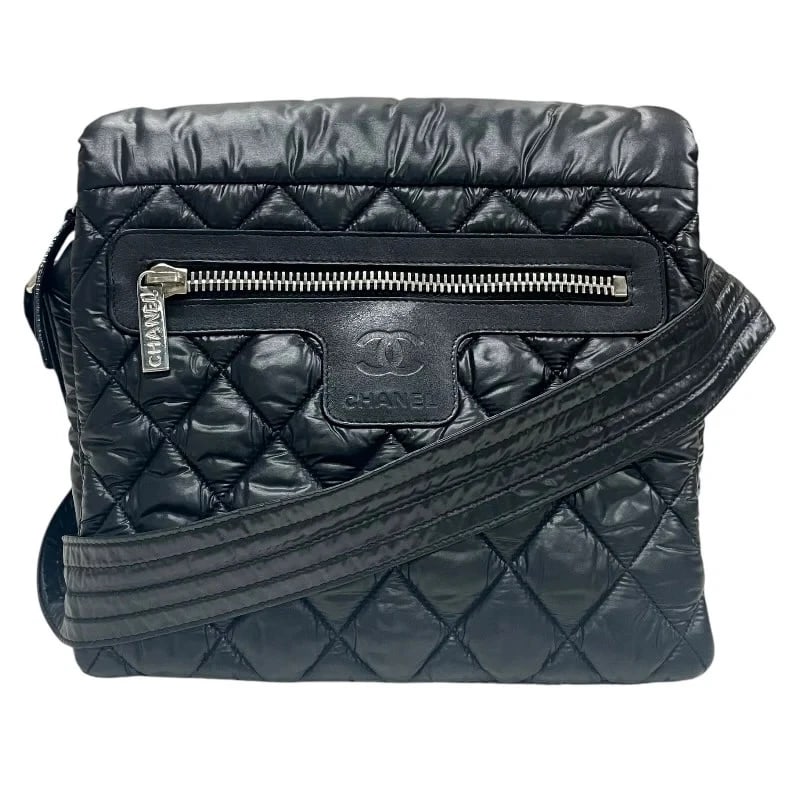 CHANEL COCO MESSENGER BAG PM BLACK NYLON SHOULDER BAG: CHANEL Coco Messenger Bag PM Black Nylon Shoulder Bag Brand: CHANEL Type/Style: Handbag Material: Nylon Color: black Size: W: 25cm / H: 22cm / D: 10cm Accessories: None Accessories Notice: