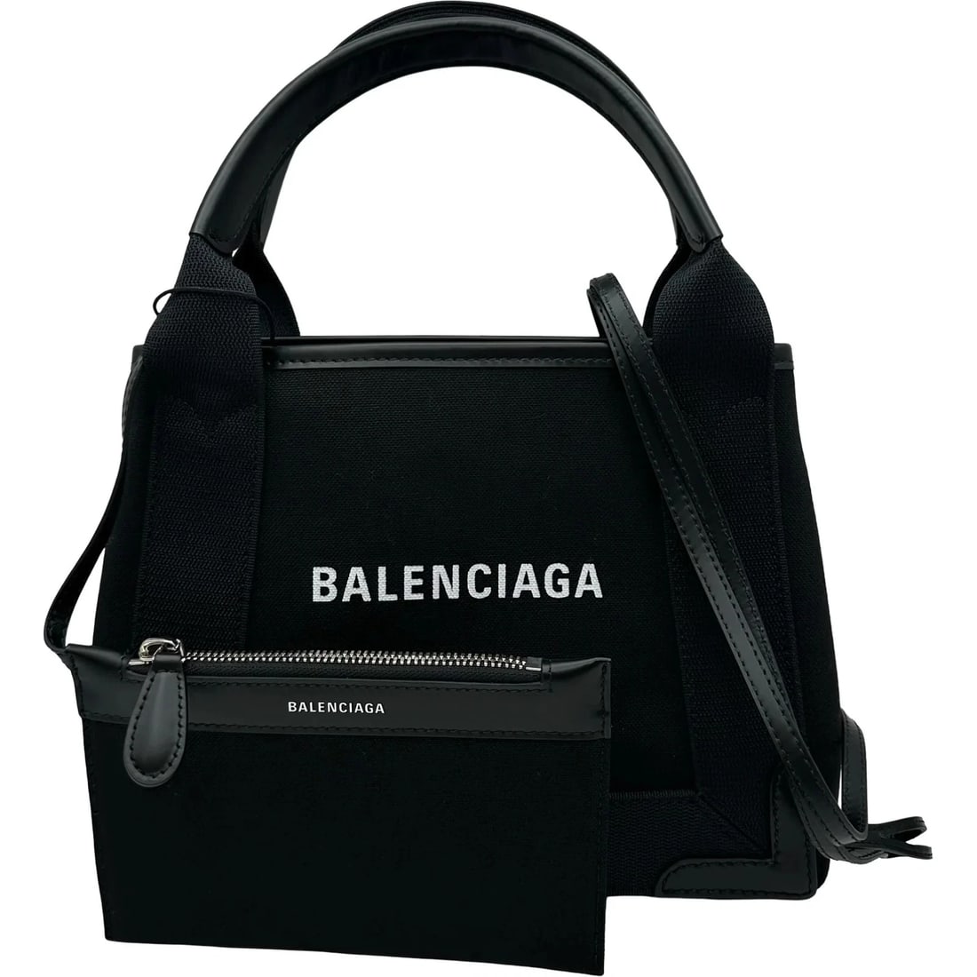 BALENCIAGA NAVY CABAS BLACK CANVAS SHOULDER BAG: BALENCIAGA Navy Cabas Black Canvas Shoulder Bag Brand: BALENCIAGA Type/Style: Handbag Material: Canvas Color: Black Size: W: 24.5cm / H: 19.5cm / D: 6.5cm Accessories: None Accessories Not