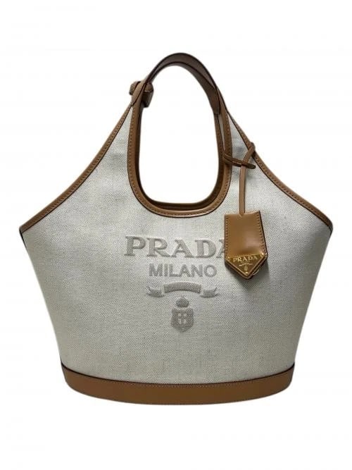 PRADA CANVAS TOTE BAG: PRADA Canvas Tote Bag Brand: PRADA Type/Style: Handbag Material: Canvas X Leather Color: Beige Size: H:22.5cm / W:28.0cm / D:13.0cm Accessories: None Accessories Notice: When purchasing pr