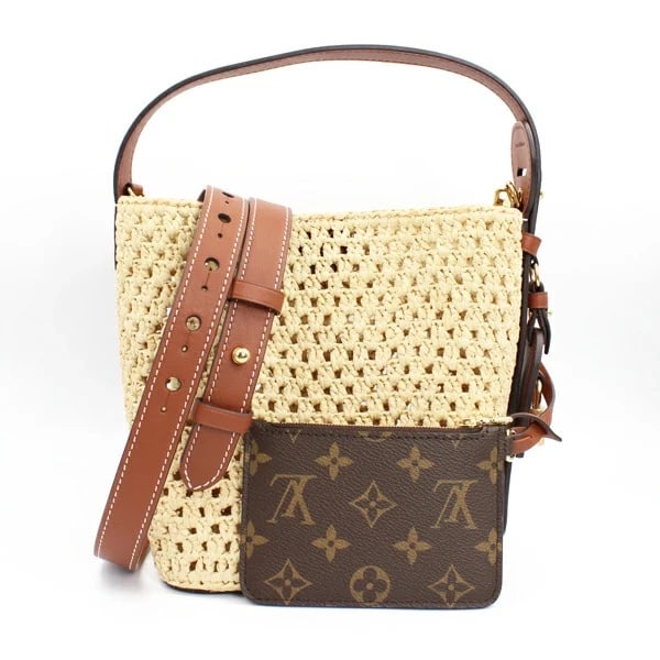LOUIS VUITTON A CALF BEIGE BROWN: Louis Vuitton a Calf Beige Brown Brand: Louis Vuitton Type/Style: Handbag Material: Raffia X Calf Color: Beige Size: W:17cm ? H:20cm ? D:12cm Accessories: None Accessories Notice: When pur