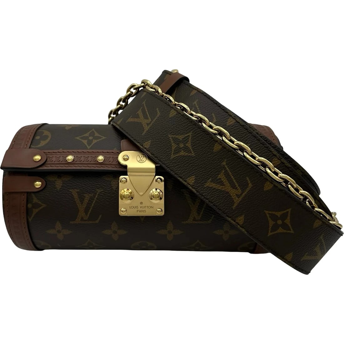 LOUIS VUITTON TRUNK BROWN MONOGRAM SHOULDER BAG: LOUIS VUITTON Trunk Brown Monogram Shoulder Bag Brand: LOUIS VUITTON Type/Style: Handbag Material: Monogram Color: brown Size: W: 20cm / H: 9cm / D: 9cm Accessories: None Accessories Notic
