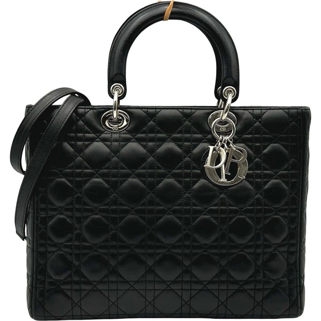 CHRISTIAN DIOR LARGE BLACK CANNAGE LAMBSKIN SHOULDER BAG: Christian Dior Large Black Cannage Lambskin Shoulder Bag Brand: Christian Dior Type/Style: Handbag Material: Cannage/Lambskin Color: black Size: W: 32cm / H: 25cm / D: 9cm Accessories: None