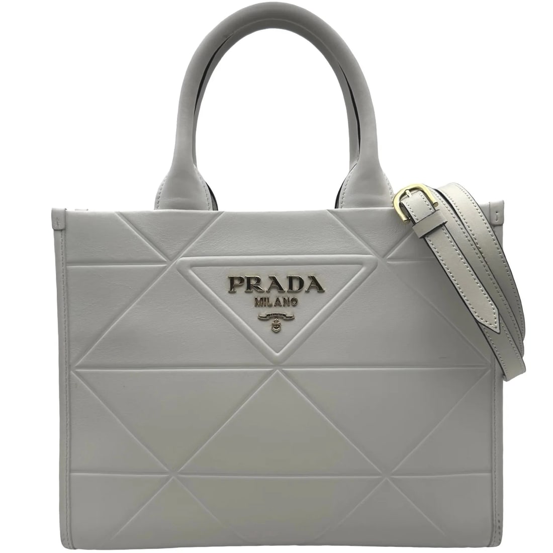 PRADA SYMBOLE TOPSTITCH WHITE HANDBAG (1 of 6)