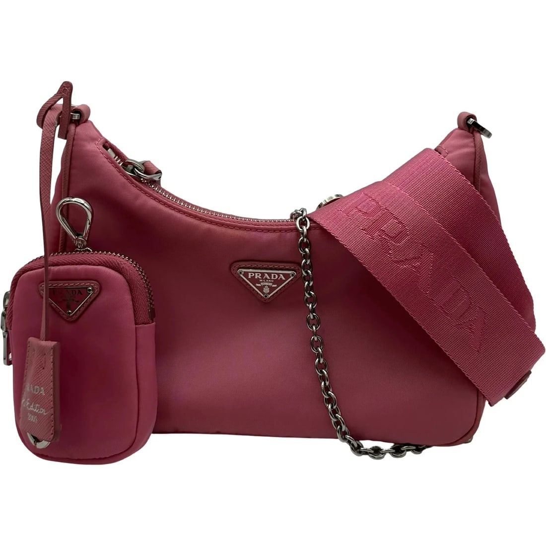 PRADA RE-EDITION RE-NYLON SHOULDER BAG PINK SHW NYLON: PRADA Re-Edition Re-Nylon Shoulder Bag Pink SHW Nylon Brand: PRADA Type/Style: Handbag Material: Nylon Color: Pink / SV Hardware Size: W: 21.5cm / H: 13cm / D: 5.5cm Accessories: None Accessories