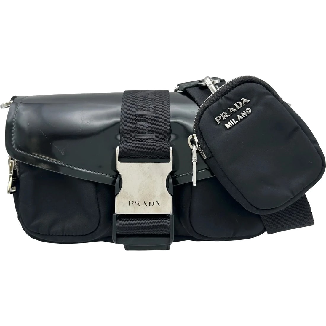 PRADA LEATHER FLAP SHOULDER BAG BLACK LEATHER/NYLON: PRADA Leather Flap Shoulder Bag Black Leather/Nylon Brand: PRADA Type/Style: Handbag Material: Leather/Nylon Color: black Size: W: 22cm / H: 13cm / D: 6cm Accessories: None Accessories Notice: When