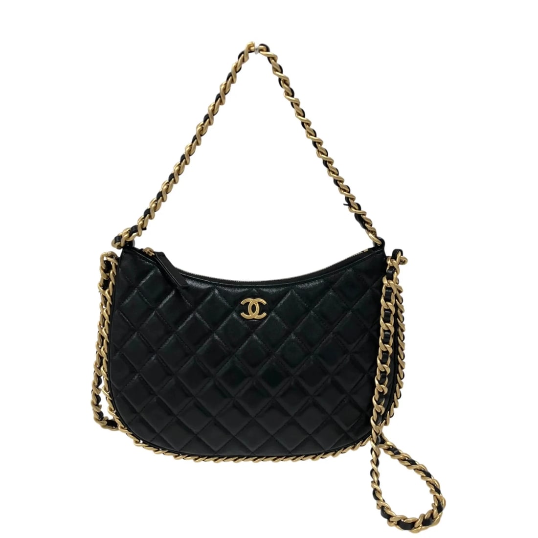 CHANEL LARGE HOBO BAG BLACK GHW LAMBSKIN SHOULDER BAG: CHANEL Large Hobo Bag Black GHW Lambskin Shoulder Bag Brand: CHANEL Type/Style: Handbag Material: Lambskin Color: Black / GD Hardware Size: W: 27cm / H: 20cm / D: 1cm Accessories: None Acc