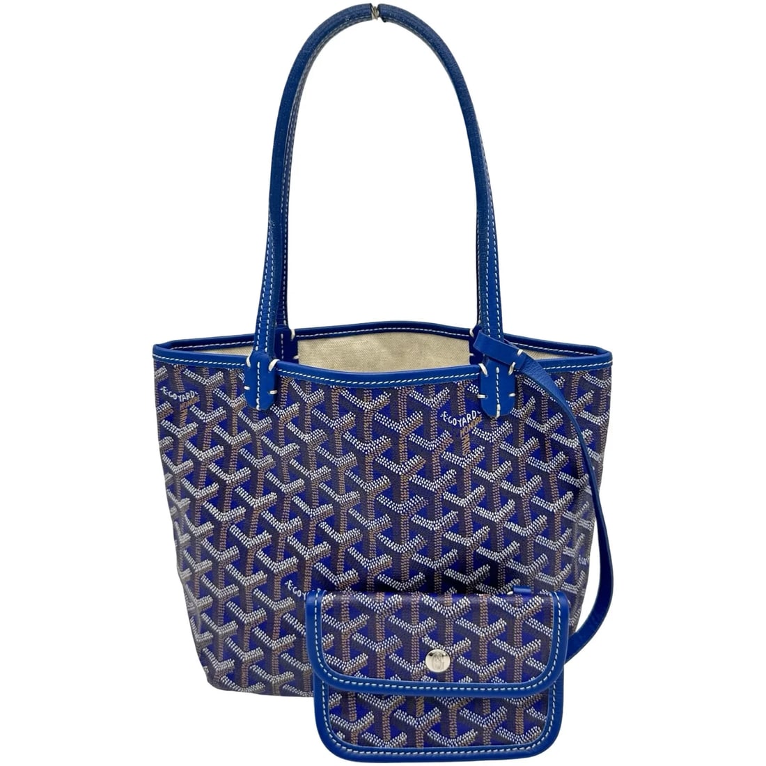GOYARD SAINT LOUIS JUNIOR BLUE GOYARDINE CANVAS TOTE: GOYARD Saint Louis Junior Blue Goyardine Canvas Tote Brand: GOYARD Type/Style: Handbag Material: Goyardine Canvas Color: blue Size: W: 19cm / H: 18.5cm / D: 9cm Accessories: None Accessories Notice: