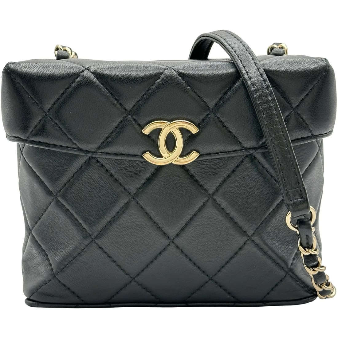 CHANEL SMALL BOX BAG BLACK/GHW LAMBSKIN SHOULDER BAG: CHANEL Small Box Bag Black/GHW Lambskin Shoulder Bag Brand: CHANEL Type/Style: Handbag Material: Lambskin Color: Black // GD Hardware Size: W: 16cm / H: 14cm / D: 7cm Accessories: None Accessories