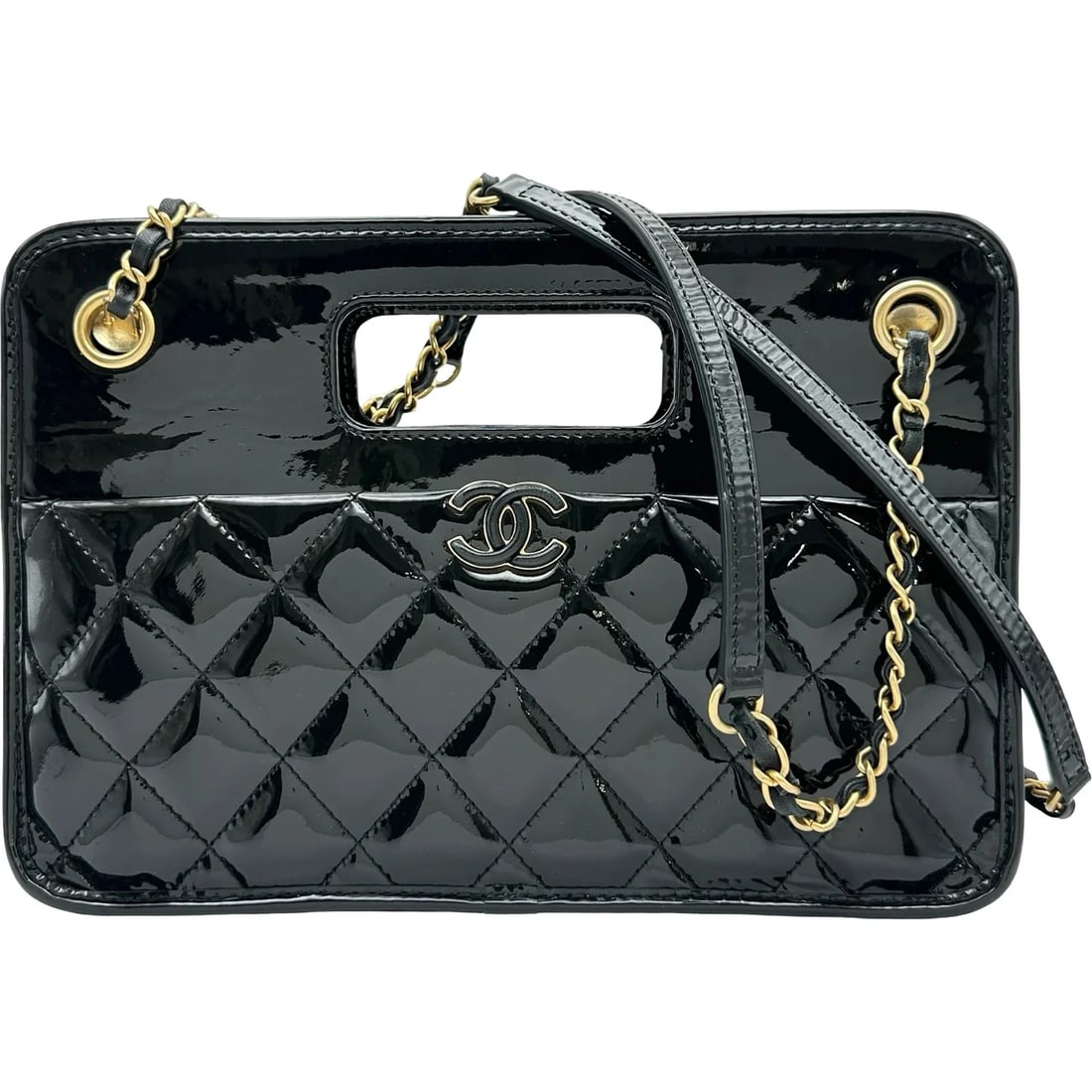 CHANEL BLACK/GHW PATENT CALFSKIN SHOULDER BAG: CHANEL Black/GHW Patent Calfskin Shoulder Bag Brand: CHANEL Type/Style: Handbag Material: Patent Calfskin Color: Black // GD Hardware Size: W: 26cm / H: 18cm / D: 8cm Accessories: None Accessories