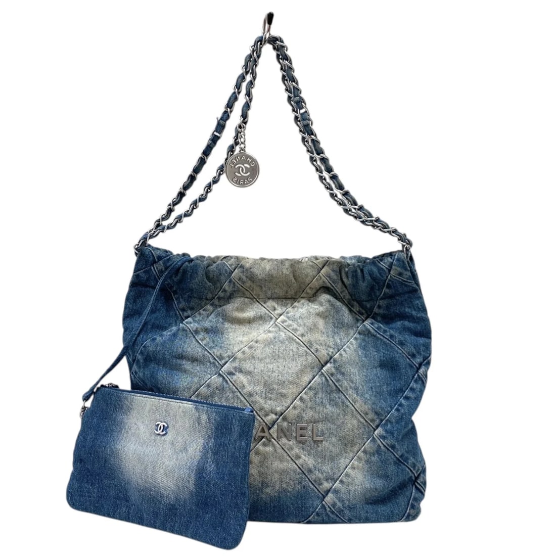CHANEL SMALL BAG BLUE SHW DENIM SHOULDER BAG: CHANEL Small Bag Blue SHW Denim Shoulder Bag Brand: CHANEL Type/Style: Handbag Material: Denim Color: Blue / SV Hardware Size: W: 30-36cm / H: 30cm / D: 8cm Accessories: None Accessories Notice: When