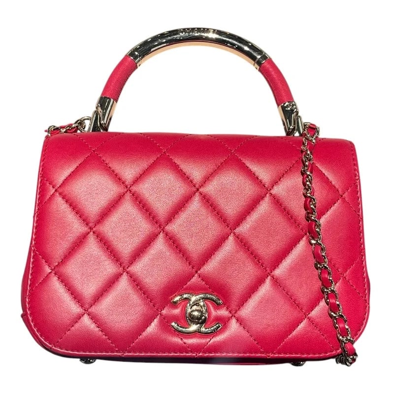 CHANEL DARK PINK/GHW LAMBSKIN SHOULDER BAG: CHANEL Dark Pink/GHW Lambskin Shoulder Bag Brand: CHANEL Type/Style: Handbag Material: Lamb Color: Dark Pink // GD Hardware Size: W: 19cm / H: 12.5cm / D: 6cm Accessories: None Accessories