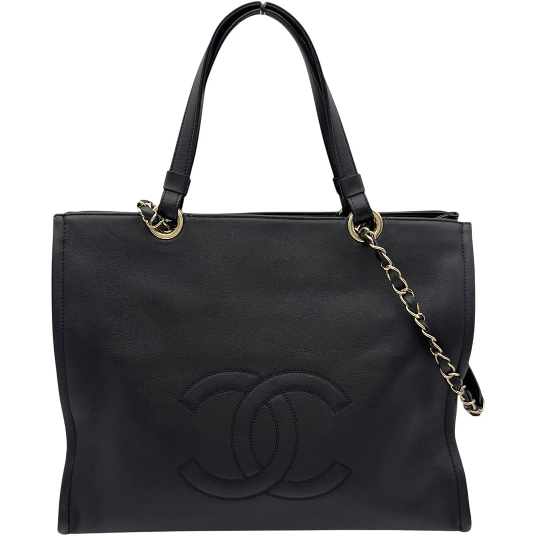 CHANEL COCO MARK CHAIN TOTE BLACK GHW CALFSKIN (1 of 6)