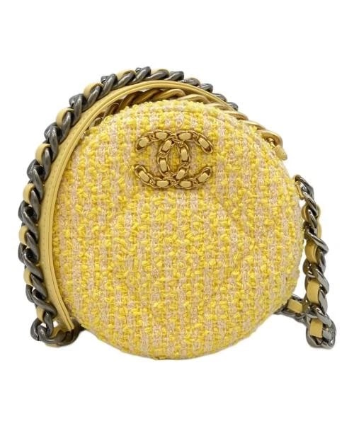 CHANEL COCO MARK TWEED SHOULDER POUCH: CHANEL Coco Mark Tweed Shoulder Pouch Brand: CHANEL Type/Style: Handbag Material: Tweed Color: Yellow Size: H:12.0cm / W:12.0cm / D:5.0cm Accessories: None Accessories Notice: When purchas