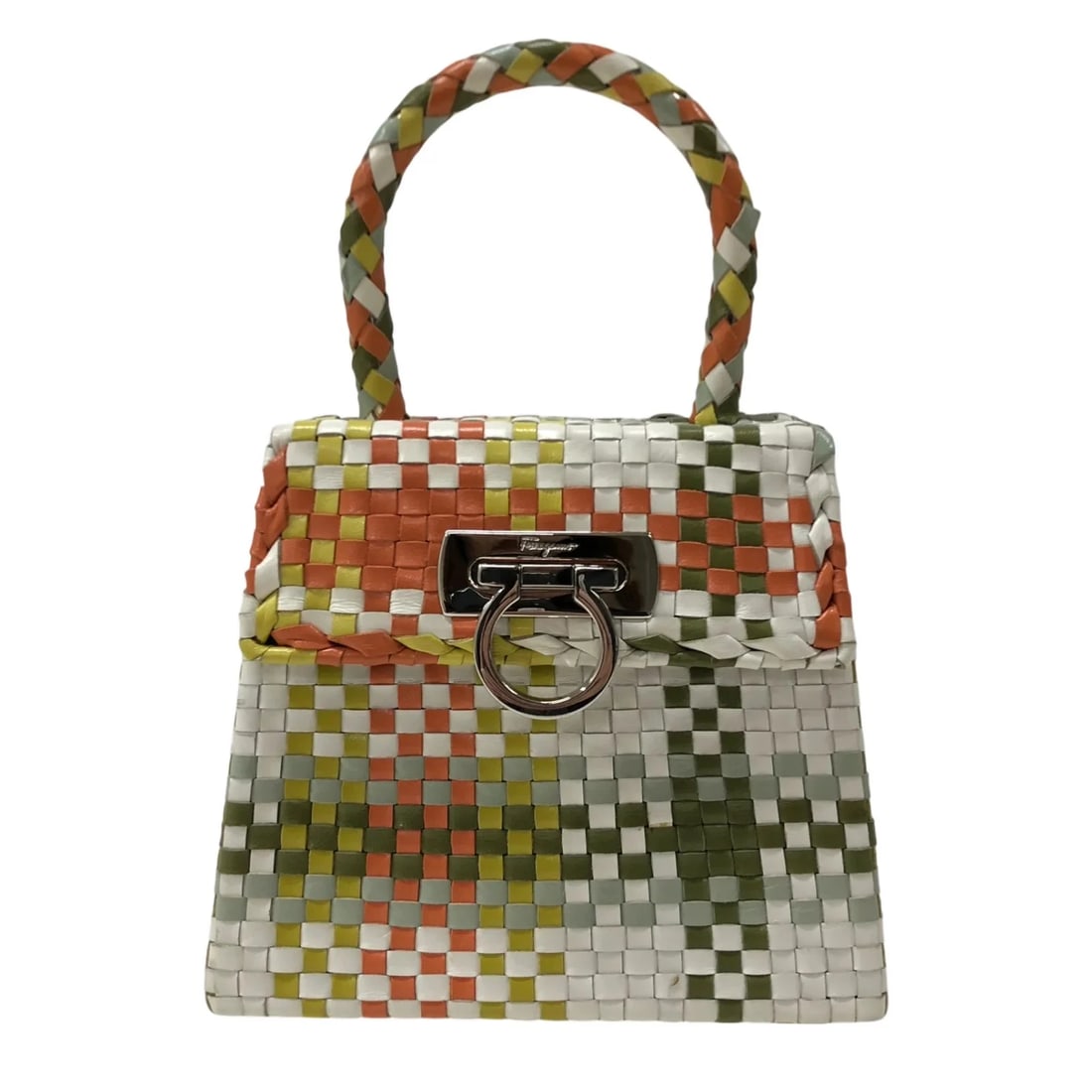 SALVATORE FERRAGAMO INTRECCIATO GANCINI MULTICOLOR: Salvatore Ferragamo Intrecciato Gancini Multicolor Brand: Salvatore Ferragamo Type/Style: Handbag Material: Leather Color: multicolor Size: W: 19.5cm / H: 17cm / D: 10cm Accessories: None