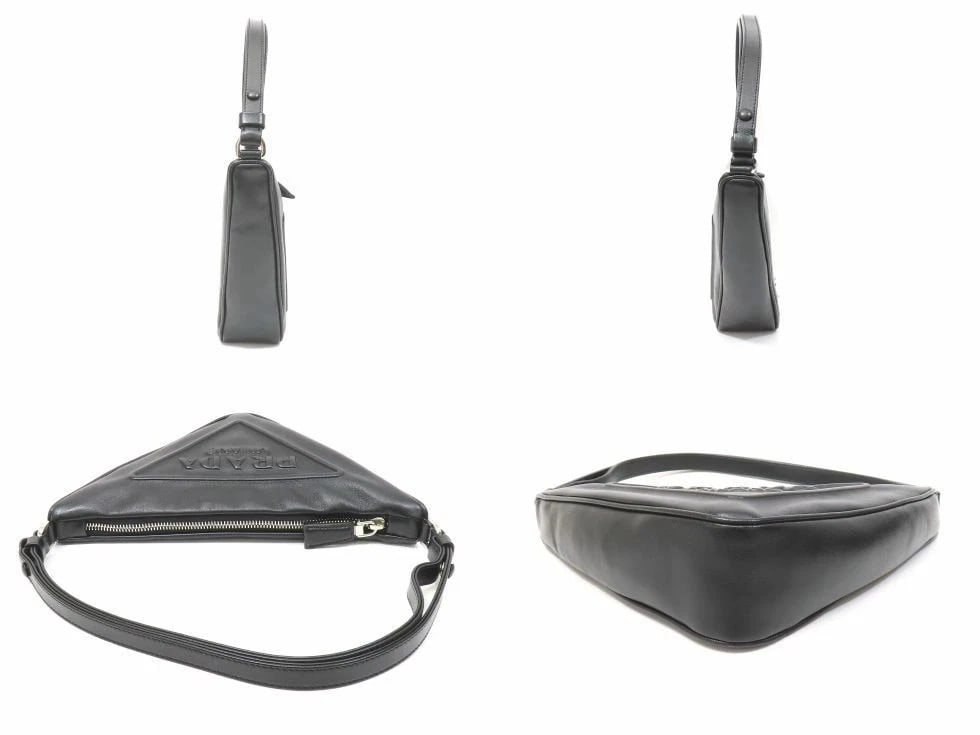 PRADA TRIANGLE CALF LEATHER SHOULDER BAG - 3
