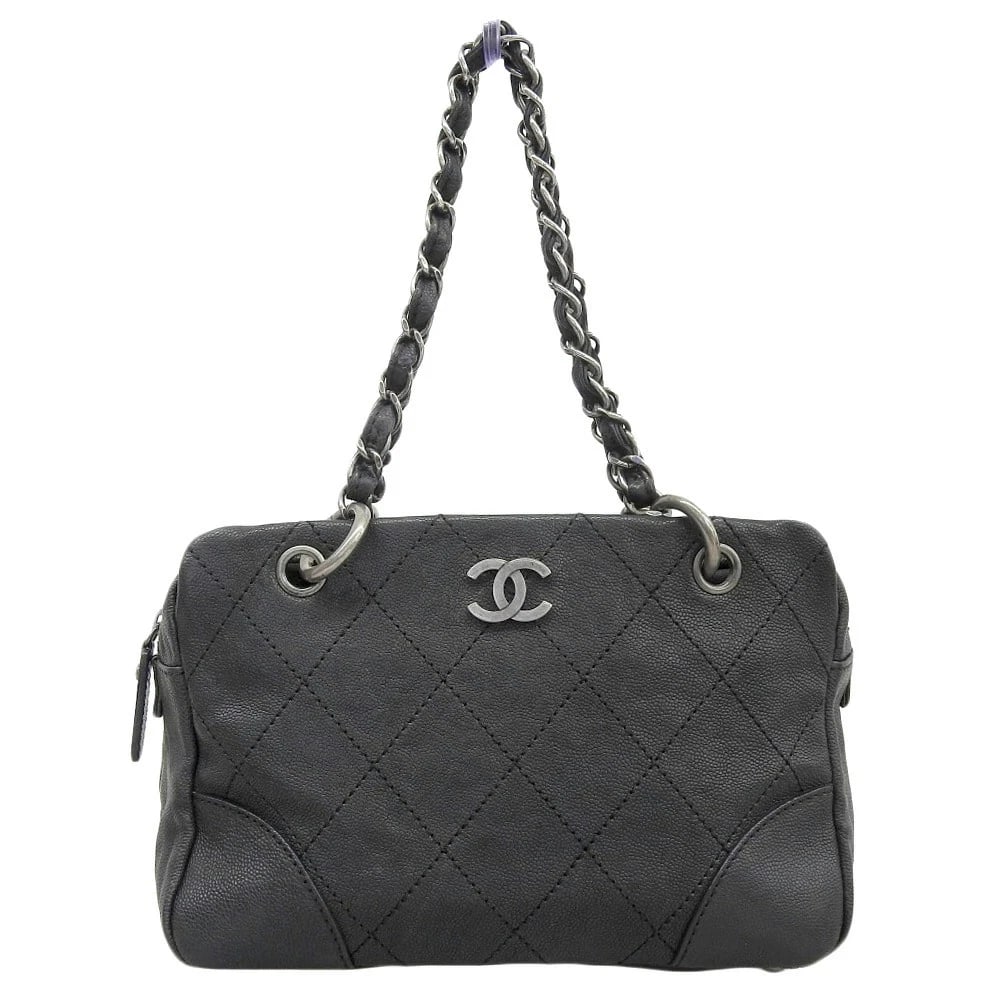 CHANEL WILD STITCH COCO MARK CHAIN TOTE BAG: CHANEL Wild Stitch Coco Mark Chain Tote Bag Brand: Chanel Type/Style: Chain Tote Bag Material: Soft Caviar Skin Color: Black Size: W: 28.5cm (bottom) / H: 18cm / D: 14cm Accessories: None