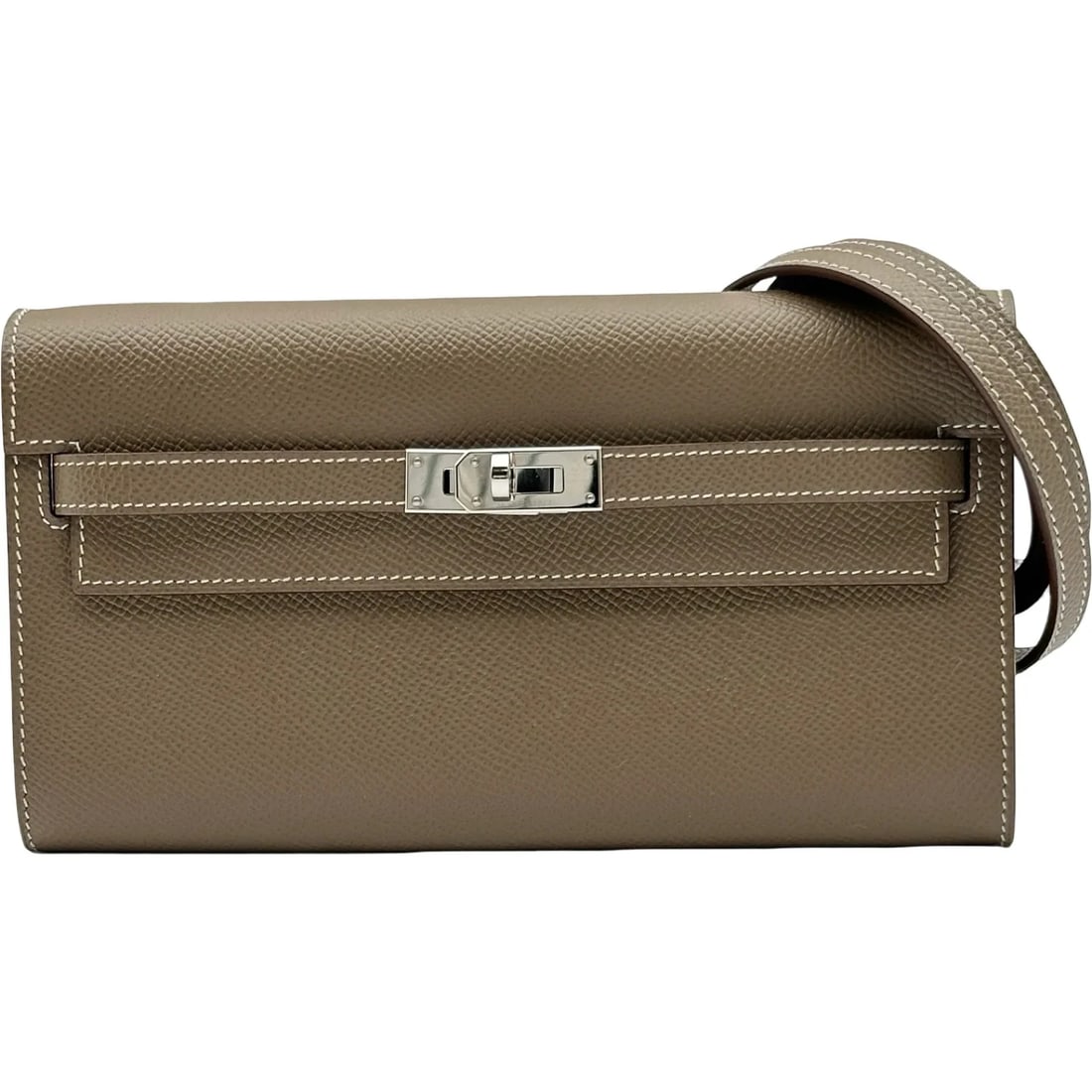 HERMES KELLY ETOUPE SHW EPSOM SHOULDER BAG CLUTCH BAG: HERMES Kelly Etoupe SHW Epsom Shoulder Bag Clutch Bag Brand: HERMES Type/Style: Handbag Material: Epson Color: Etoupe / SV Hardware Size: W: 20.5cm / H: 11.5cm / D: 2.5cm Accessories: None