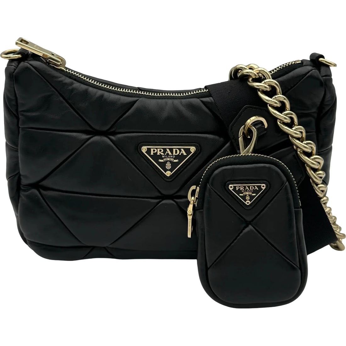 PRADA SHOULDER BAG BLACK GHW SHOULDER BAG: PRADA Shoulder Bag Black GHW Shoulder Bag Brand: PRADA Type/Style: Handbag Material: Leather Color: Black / GD Hardware Size: W: 24cm / H: 16.5cm / D: 8cm Accessories: None Accessories Notice: When