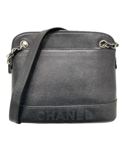 CHANEL LOGO CHAIN SHOULDER BAG: CHANEL Logo Chain Shoulder Bag Brand: CHANEL Type/Style: Handbag Material: Caviar Skin Color: Black Size: H:23cm / W:28cm / D:8cm Accessories: None Accessories Notice: When purchasing pre-