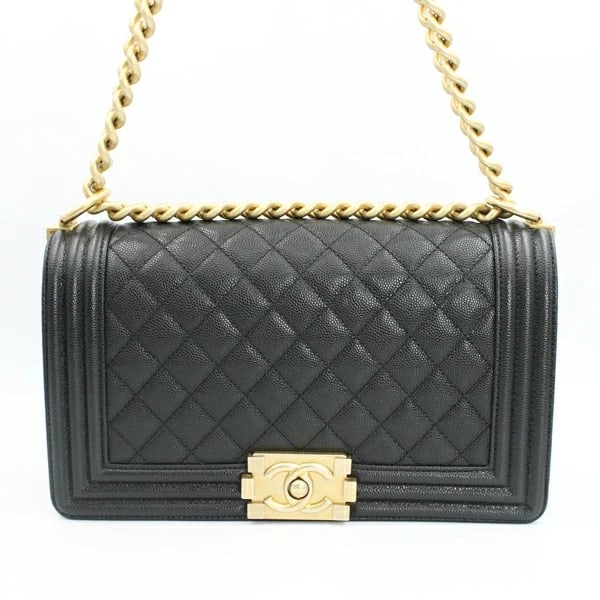 CHANEL BOY CHANEL HANDBAG CAVIAR SKIN BLACK MESSENGER BAG (1 of 6)