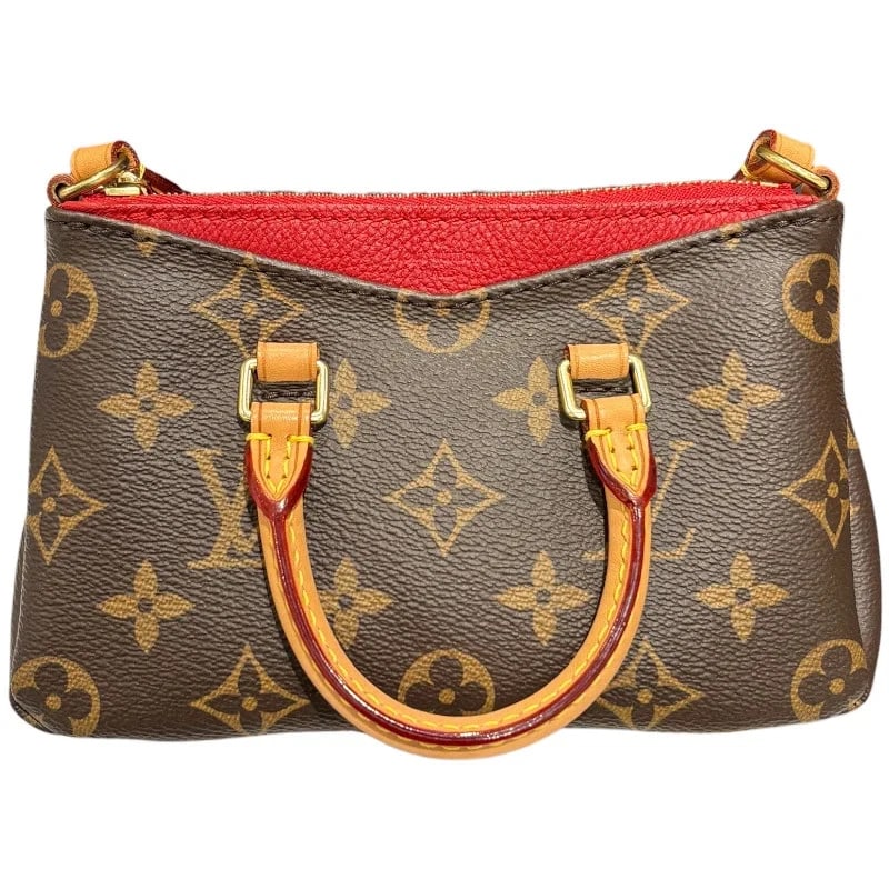 LOUIS VUITTON PALLAS BROWN/RED MONOGRAM/CERISE SHOULDER BAG: LOUIS VUITTON Pallas Brown/Red Monogram/Cerise Shoulder Bag Brand: LOUIS VUITTON Type/Style: Handbag Material: Monogram/Cerise Color: Brown/Red Size: W: 18cm / H: 11cm / D: 5.5cm Accessories: None