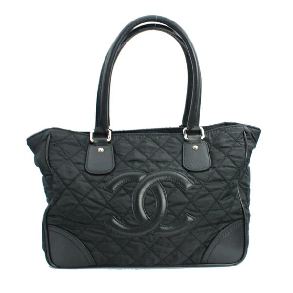 CHANEL YORK LINE TOTE BAG NYLON/CALF LEATHER BLACK: Chanel York Line Tote Bag Nylon/Calf Leather Black Brand: Chanel Type/Style: Handbag Material: Nylon/Calf Leather Color: Black Size: W:33.5cm ? H:25cm ? D:14cm Accessories: None Accessorie