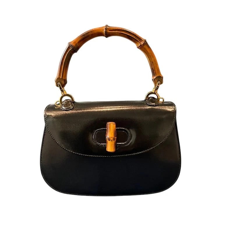 GUCCI BAMBOO BLACK HANDBAG: GUCCI Bamboo Black Handbag Brand: GUCCI Type/Style: Handbag Material: Leather Color: black Size: W: 19cm / H: 14cm / D: 6cm Accessories: None Accessories Notice: When purchasing pre-owned goods,
