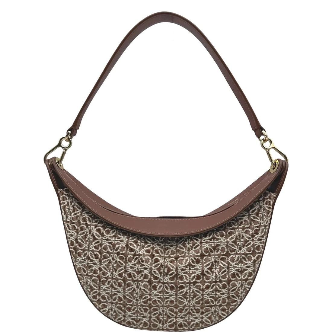 LOEWE LUNA SMALL TAN JACQUARD/CALF SHOULDER BAG: LOEWE Luna Small Tan Jacquard/Calf Shoulder Bag Brand: LOEWE Type/Style: Handbag Material: Jacquard/Calfskin Color: Tan Size: W: 27cm / H: 12.5cm / D: 6cm Accessories: None Accessories Notice: When