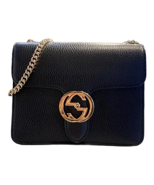 GUCCI INTERLOCKING CHAIN SHOULDER BAG: GUCCI Interlocking Chain Shoulder Bag Brand: GUCCI Type/Style: Handbag Material: Leather Color: Black Size: H:15.5cm / W:20cm / D:7.0cm Accessories: None Accessories Notice: When purchasin