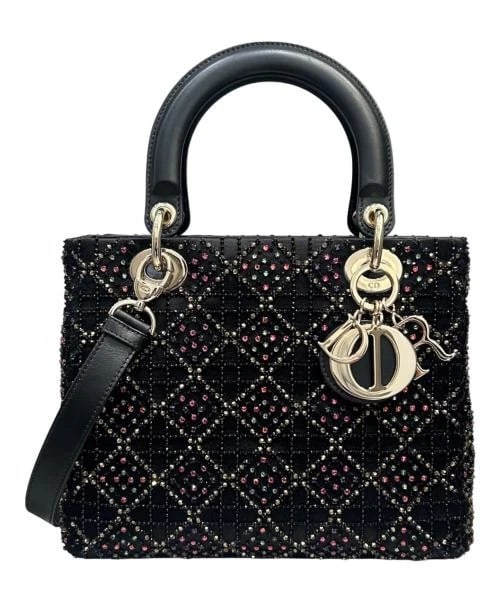 CHRISTIAN DIOR LADY DIOR MEDIUM: Christian Dior Lady Dior Medium Brand: Christian Dior Type/Style: Handbag Material: Leather X Beads Color: Black Size: H:20.0cm / W:24.0cm / D:12.0cm Accessories: None Accessories Notice: When