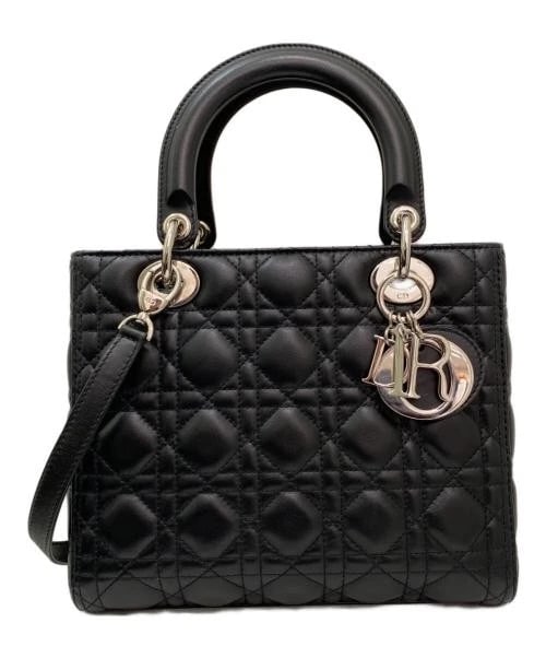 CHRISTIAN DIOR LADY DIOR CANNAGE 2-WAY BAG: Christian Dior Lady Dior Cannage 2-Way Bag Brand: Christian Dior Type/Style: Handbag Material: Leather Color: Black Size: H:20cm / W:24.5cm / D:9.5cm Accessories: None Accessories Notice:
