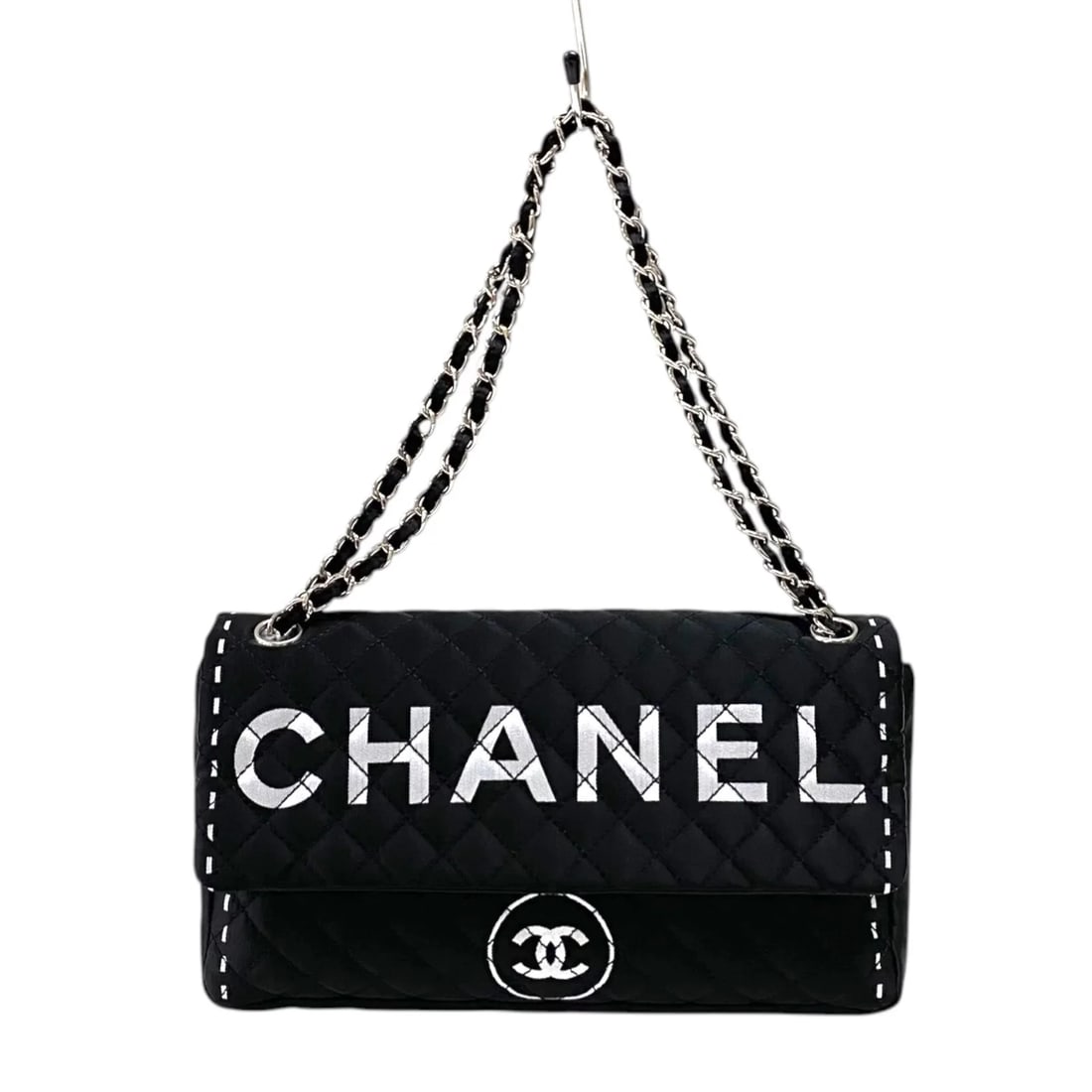 CHANEL LOGO FLAP BAG BLACK SHW NYLON SHOULDER BAG: CHANEL Logo Flap Bag Black SHW Nylon Shoulder Bag Brand: CHANEL Type/Style: Handbag Material: Nylon Color: Black / SV Hardware Size: W: 28cm / H: 16cm / D: 3cm Accessories: None Accessories Notice: