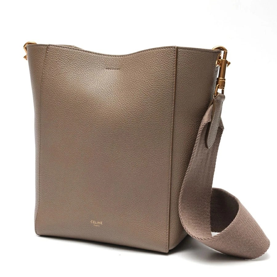 CELINE SANGLE BUCKET SMALL SHOULDER BAG TAUPE: Celine Sangle Bucket Small Shoulder Bag Taupe Brand: Celine Type/Style: Bag Material: Leather Color: Taupe (Greige) Size: H25?W18?D12cm Accessories: None Accessories Notice: When purchasing pre-owned