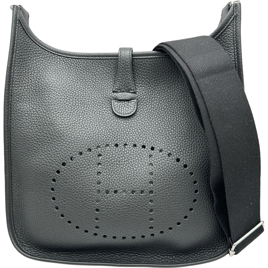 HERMES BLACK SHW CLEMENCE LEATHER SHOULDER BAG: Hermes Black SHW Clemence Leather Shoulder Bag Brand: HERMES Type/Style: Handbag Material: Taurillon Color: Black / SV Hardware Size: W: 29cm / H: 29cm / D: 7.5cm Accessories: None Accesso