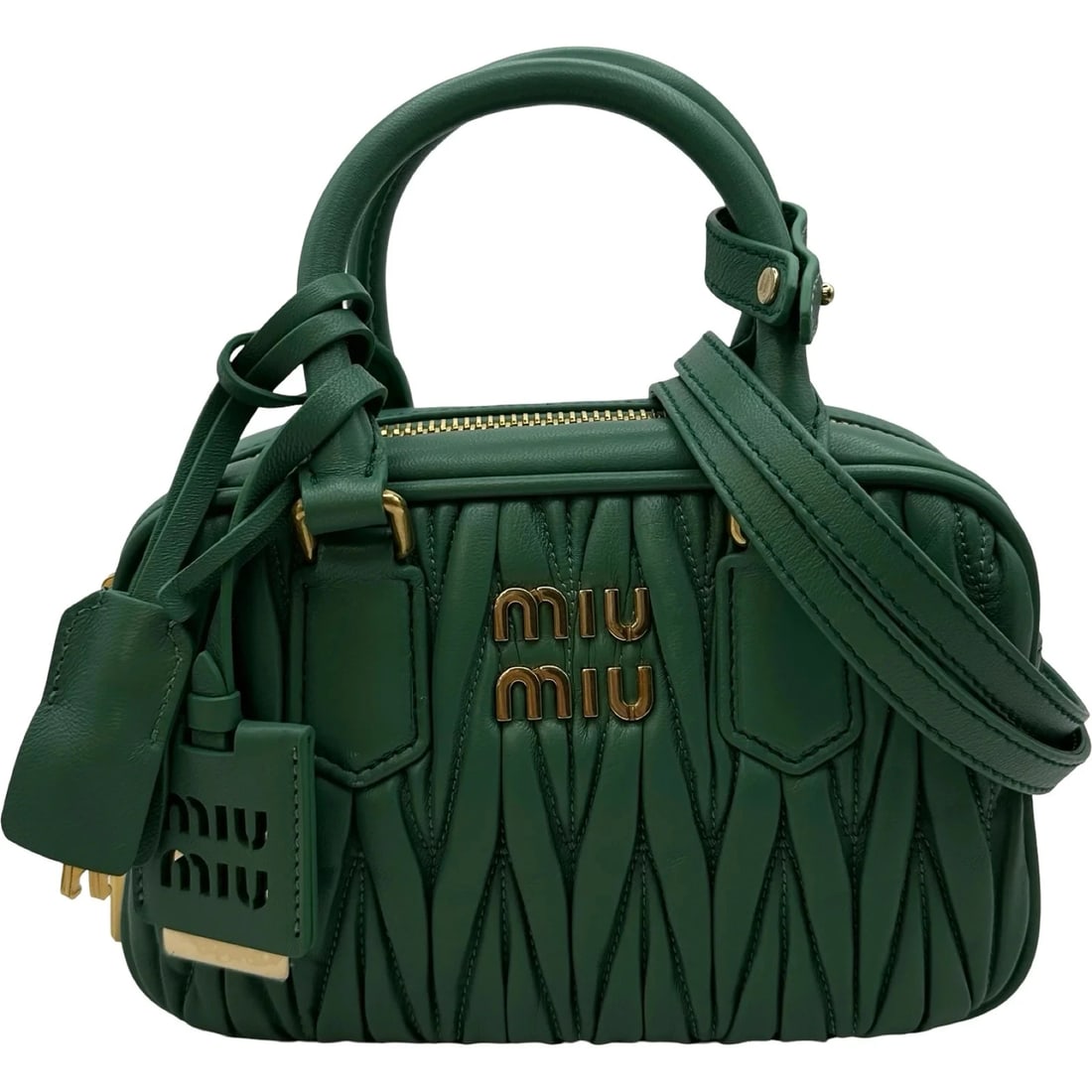MIU MIU ARCADIA MATELASS SHOULDER BAG GREEN LEATHER: Miu Miu Arcadia Matelass? Shoulder Bag Green Leather Brand: miu miu Type/Style: Handbag Material: Nappa Leather Color: Green / GD Hardware Size: W: 19.5cm / H: 12.5cm / D: 6.5cm Accessories: None