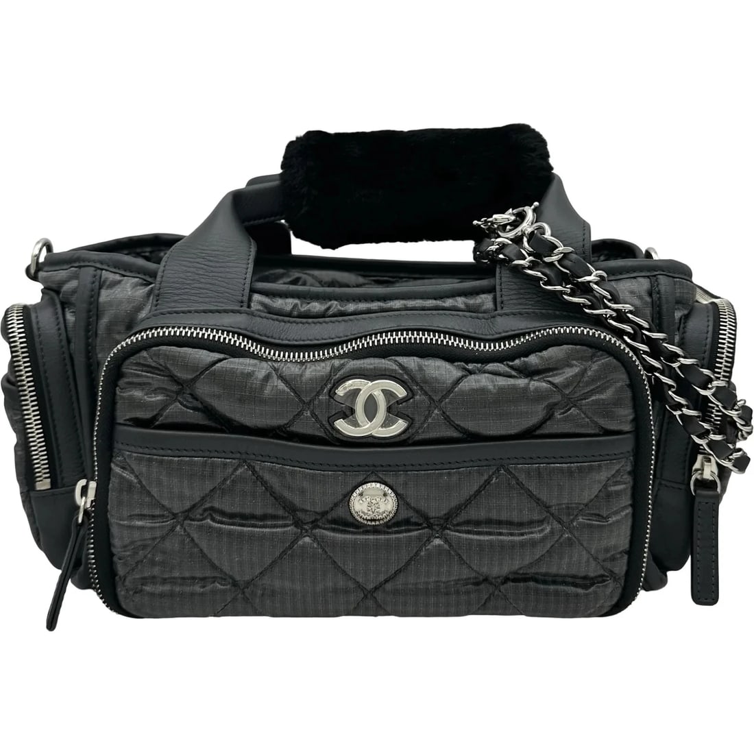 CHANEL BLACK SHW NYLON: CHANEL Black SHW Nylon Brand: CHANEL Type/Style: Handbag Material: Nylon Color: Black / SV Hardware Size: W: 31cm / H: 15.5cm / D: 13.5cm Accessories: None Accessories Notice: When purchas